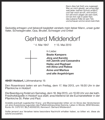 Anzeige von Gerhard Middendorf von OM-Medien
