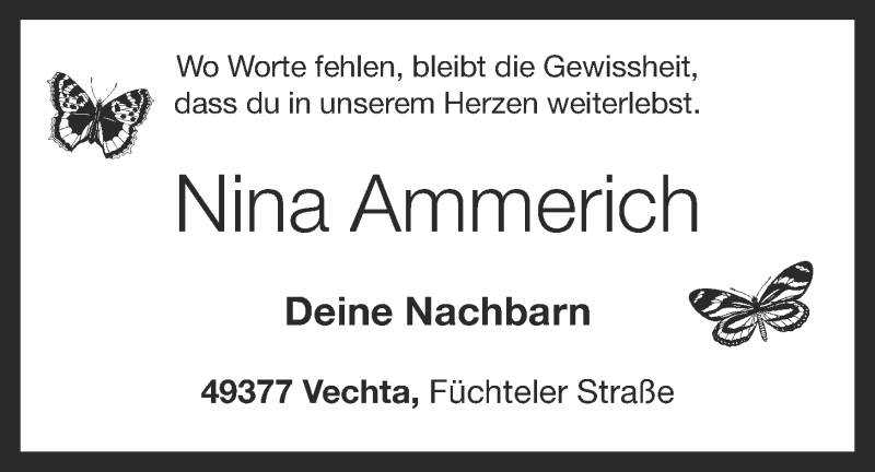  Traueranzeige für Nina Ammerich vom 10.05.2014 aus OM-Medien