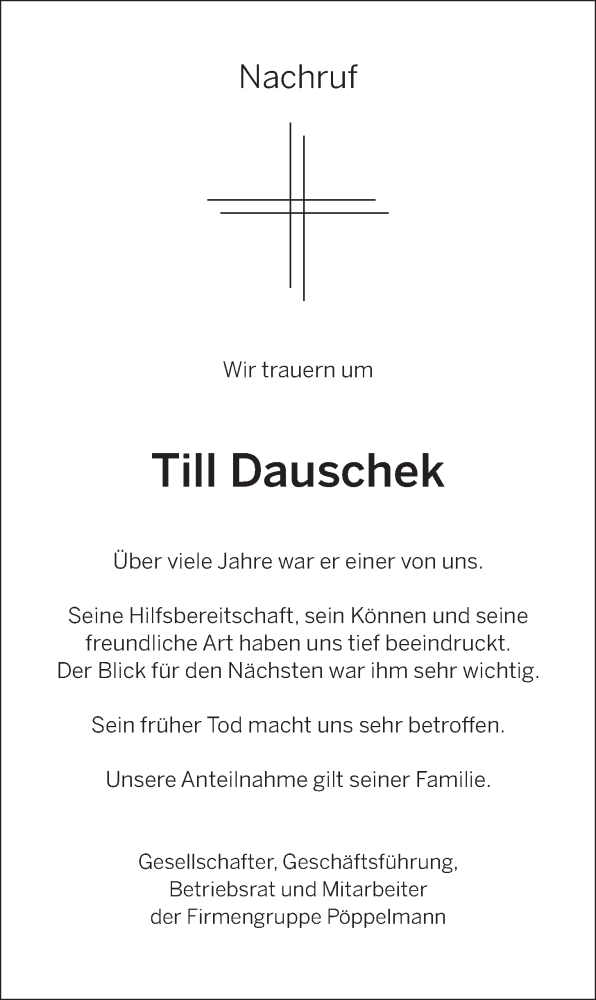  Traueranzeige für Till  Dauschek vom 20.11.2014 aus OM-Medien