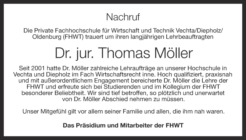  Traueranzeige für Thomas Möller vom 13.11.2013 aus OM-Medien