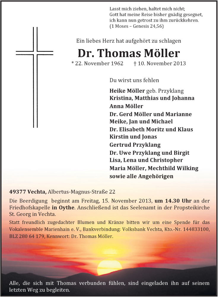  Traueranzeige für Thomas Möller vom 12.11.2013 aus OM-Medien