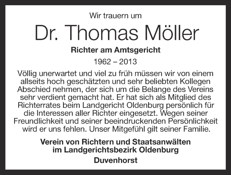  Traueranzeige für Thomas Möller vom 14.11.2013 aus OM-Medien