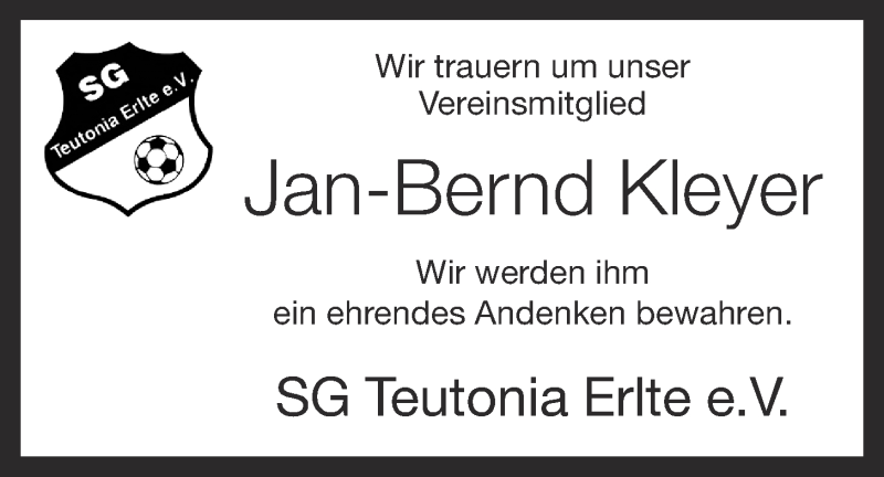  Traueranzeige für Jan-Bernd Kleyer vom 20.07.2013 aus OM-Medien