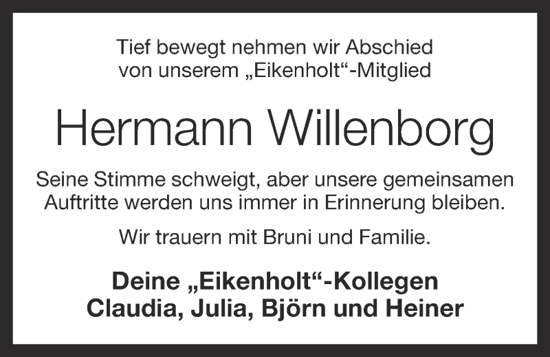  Traueranzeige für Hermann Willenborg vom 08.04.2013 aus OM-Medien