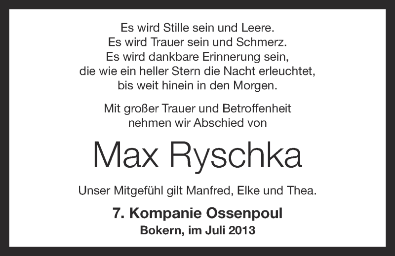  Traueranzeige für Max Ryschka vom 23.07.2013 aus OM-Medien