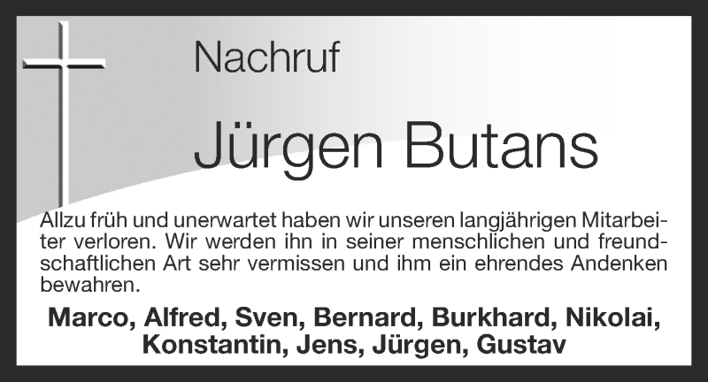  Traueranzeige für Jürgen Butans vom 24.07.2014 aus OM-Medien