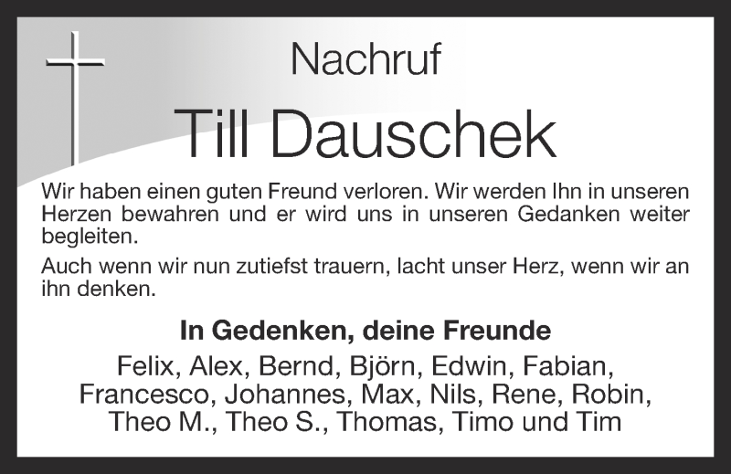  Traueranzeige für Till  Dauschek vom 21.11.2014 aus OM-Medien