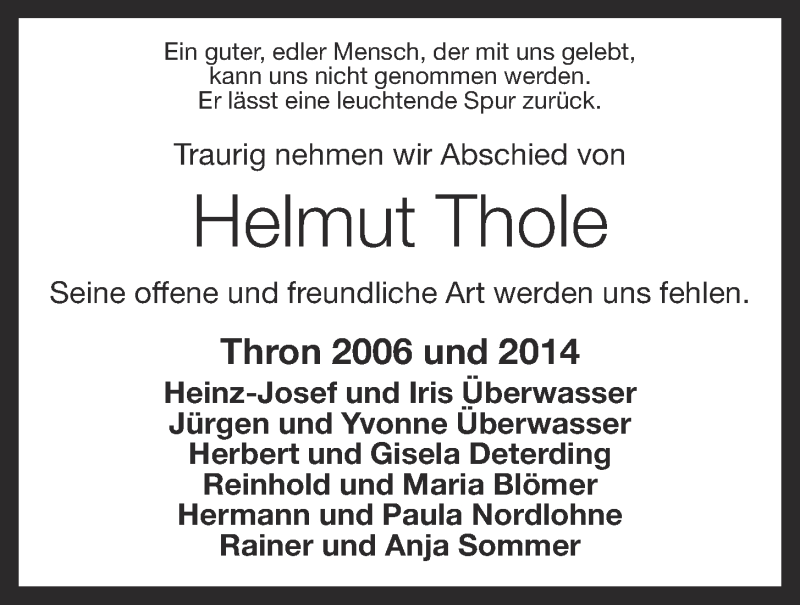  Traueranzeige für Helmut Thole vom 21.09.2015 aus OM-Medien