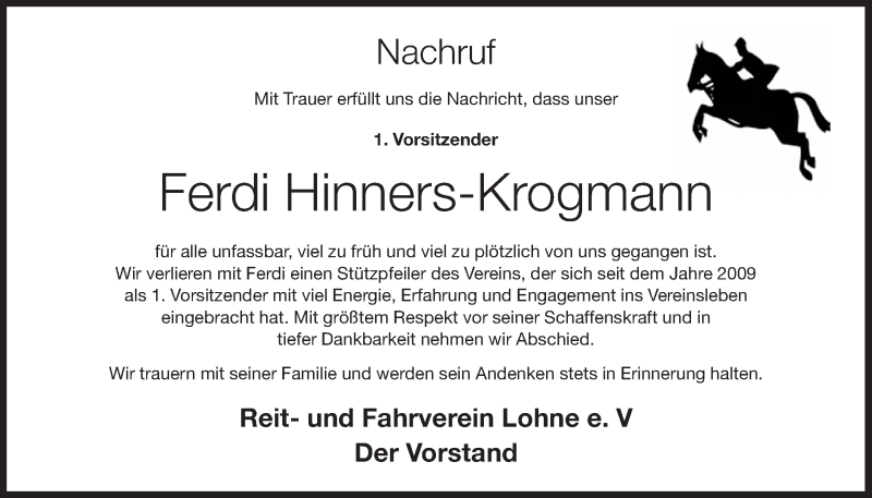  Traueranzeige für Ferdi Hinners-Krogmann vom 23.12.2017 aus OM-Medien