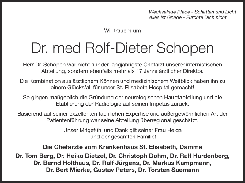  Traueranzeige für Rolf-Dieter Schopen vom 30.12.2017 aus OM-Medien