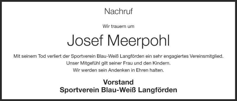  Traueranzeige für Josef Meerpohl vom 09.03.2017 aus OM-Medien