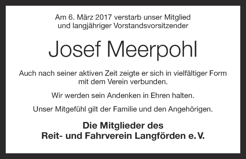  Traueranzeige für Josef Meerpohl vom 08.03.2017 aus OM-Medien