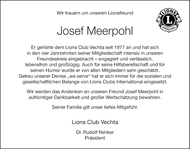  Traueranzeige für Josef Meerpohl vom 10.03.2017 aus OM-Medien