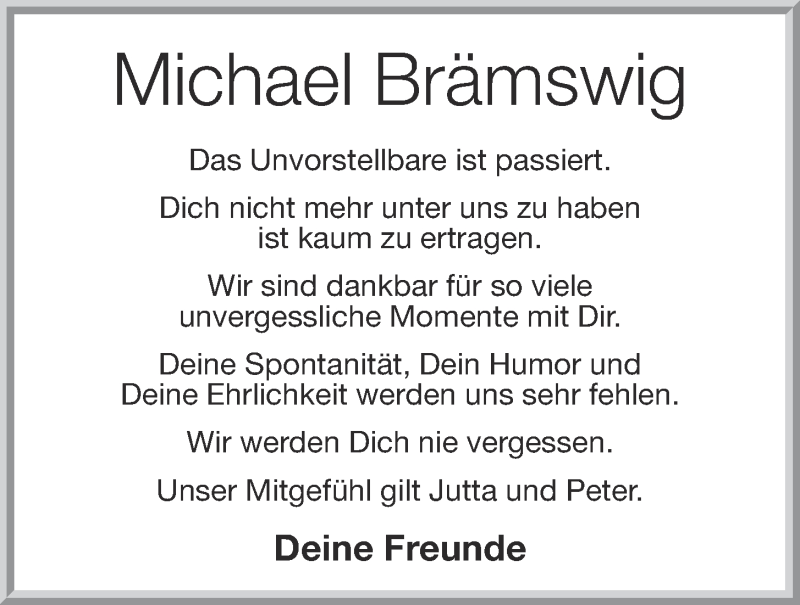  Traueranzeige für Michael Brämswig vom 13.05.2017 aus OM-Medien