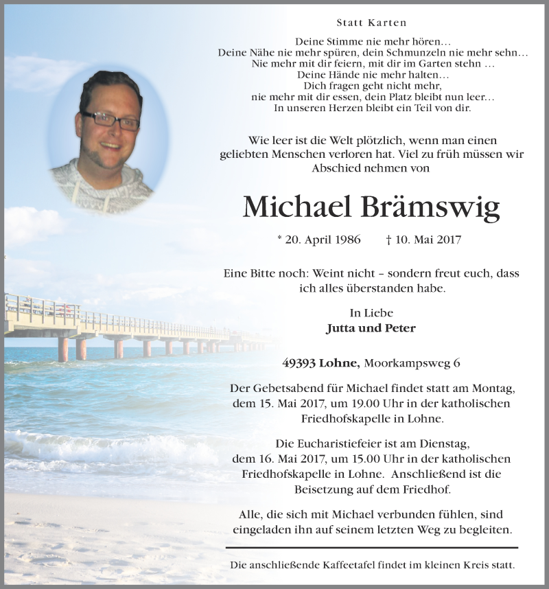  Traueranzeige für Michael Brämswig vom 12.05.2017 aus OM-Medien