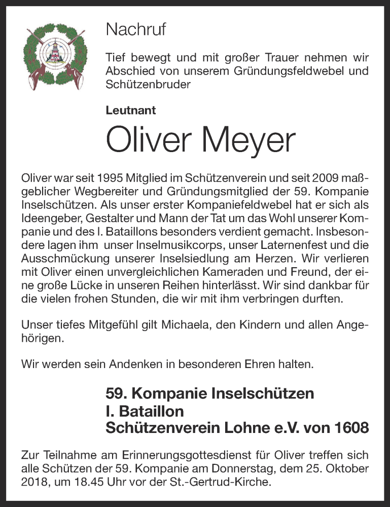  Traueranzeige für Oliver Meyer vom 23.10.2018 aus OM-Medien