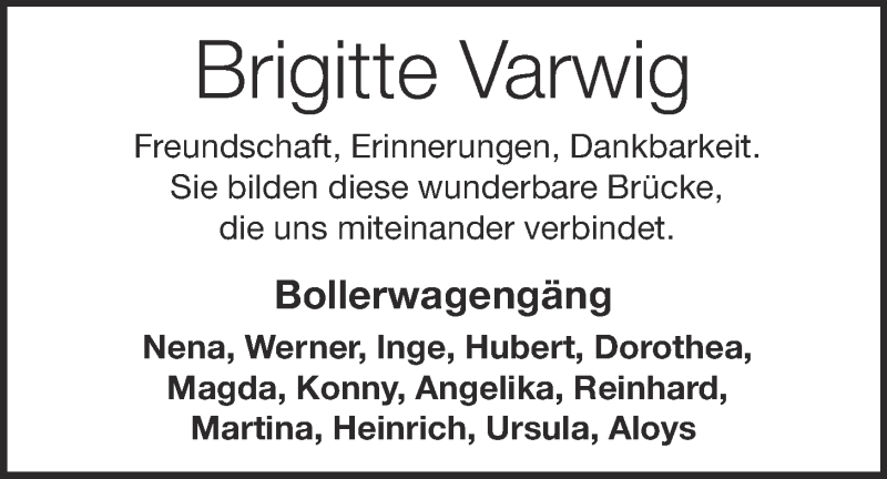  Traueranzeige für Brigitte Varwig vom 09.12.2020 aus OM-Medien