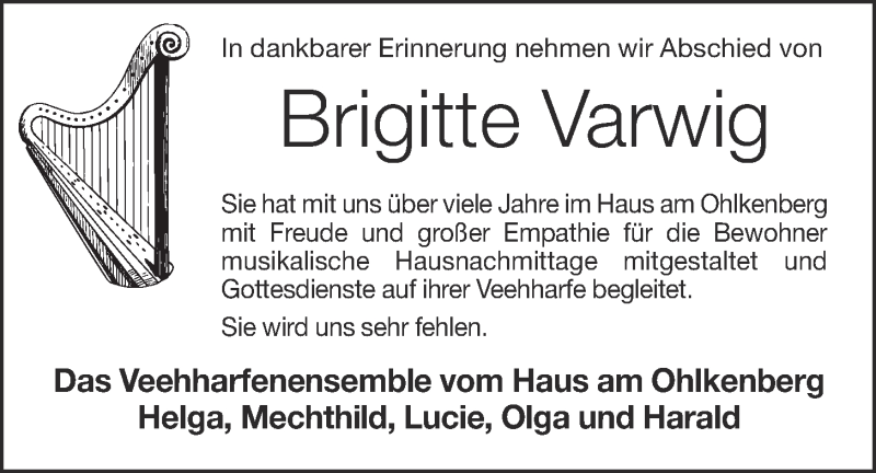  Traueranzeige für Brigitte Varwig vom 10.12.2020 aus OM-Medien