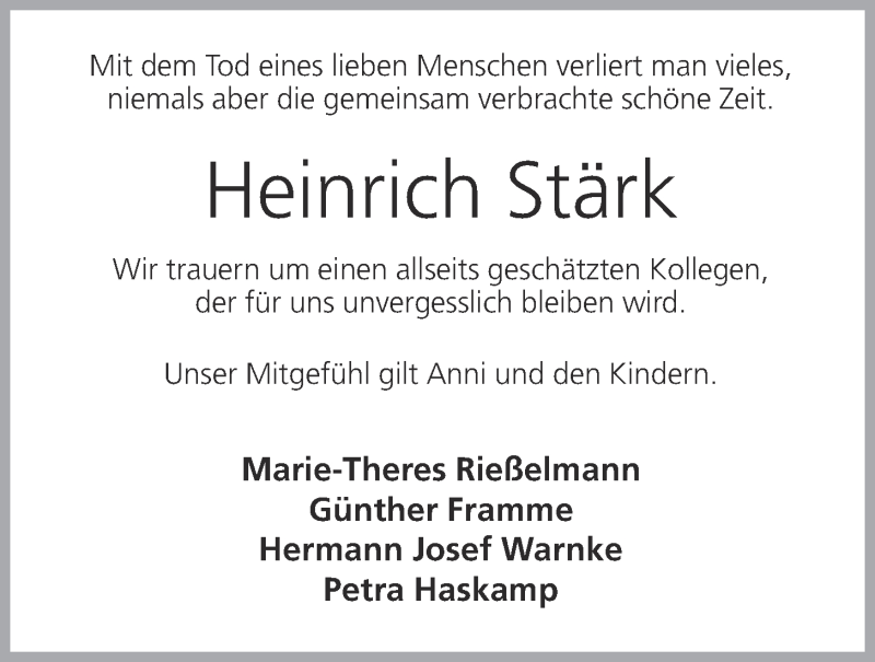  Traueranzeige für Heinrich Stärk vom 29.12.2020 aus OM-Medien