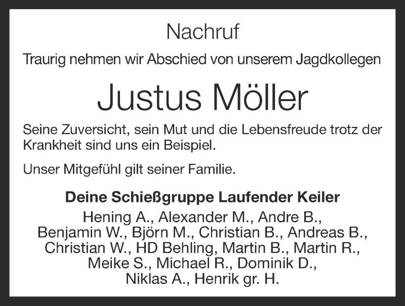 Traueranzeige für Justus Möller vom 30.12.2020 aus OM-Medien