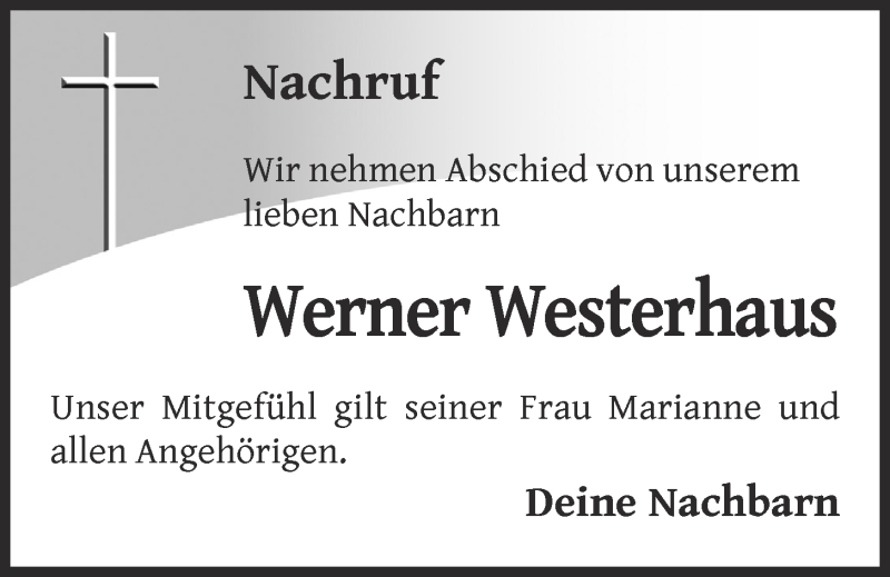  Traueranzeige für Werner Westerhaus vom 24.04.2020 aus OM-Medien
