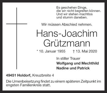 Anzeige von Hans-Joachim Grützmann von OM-Medien