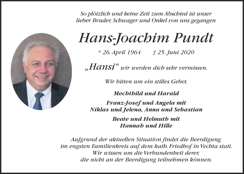  Traueranzeige für Hans-Joachim Pundt vom 29.06.2020 aus OM-Medien