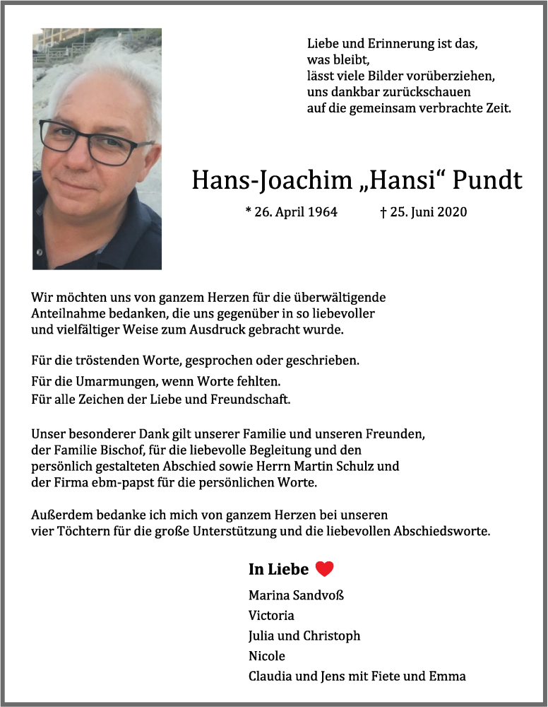  Traueranzeige für Hans-Joachim Pundt vom 28.07.2020 aus OM-Medien