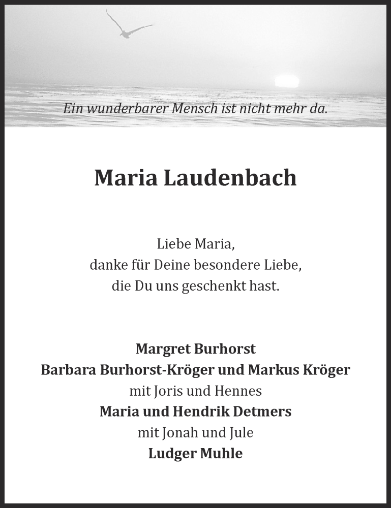  Traueranzeige für Maria Laudenbach vom 24.07.2020 aus OM-Medien