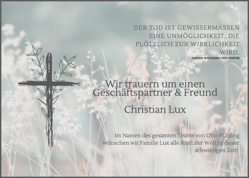  Traueranzeige für Christian Lux vom 05.10.2021 aus OM-Medien