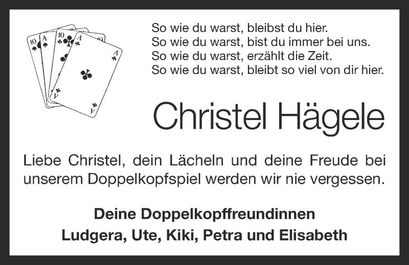 Traueranzeige für Christel Hägele vom 06.03.2021 aus OM-Medien