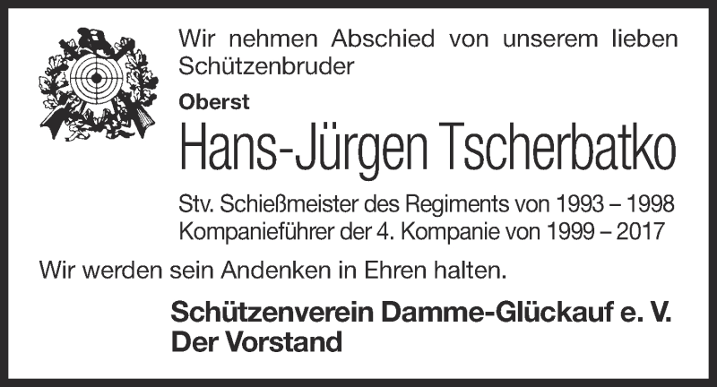  Traueranzeige für Hans-Jürgen Tscherbatko vom 22.03.2021 aus OM-Medien