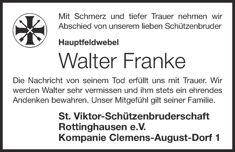  Traueranzeige für Walter Franke vom 15.03.2021 aus OM-Medien