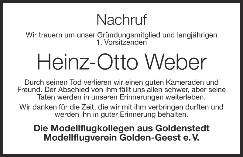  Traueranzeige für Heinz-Otto Weber vom 28.04.2021 aus OM-Medien