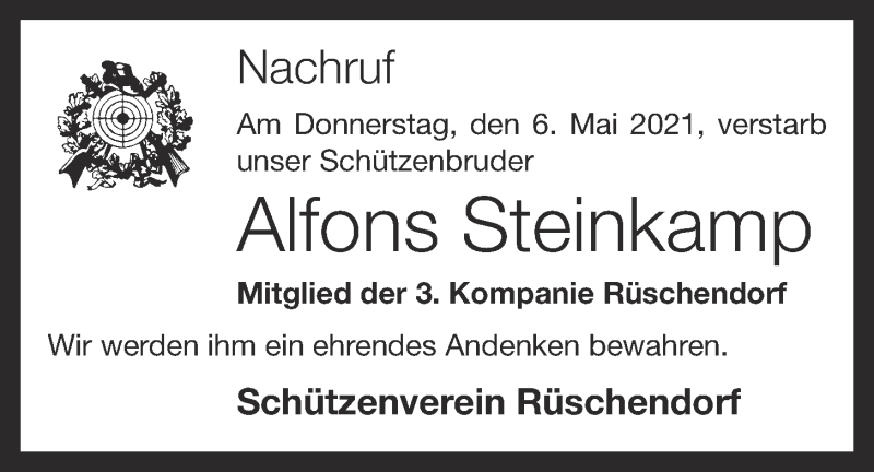  Traueranzeige für Alfons Steinkamp vom 10.05.2021 aus OM-Medien