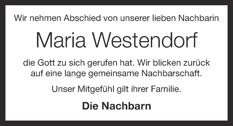  Traueranzeige für Maria Westendorf vom 27.05.2021 aus OM-Medien