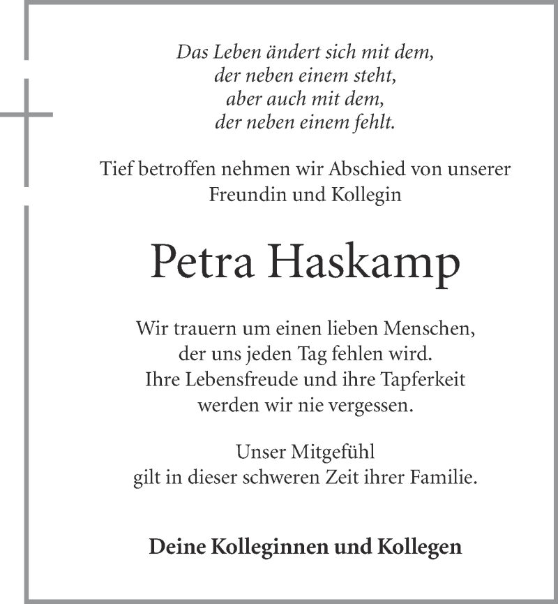  Traueranzeige für Petra Haskamp vom 17.06.2021 aus OM-Medien