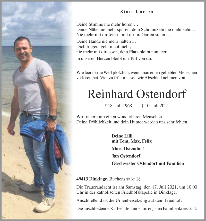  Traueranzeige für Reinhard Ostendorf vom 12.07.2021 aus OM-Medien