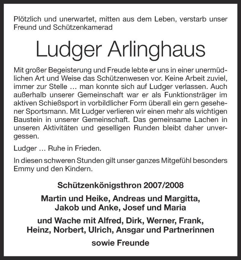  Traueranzeige für Ludger Arlinghaus vom 15.09.2021 aus OM-Medien