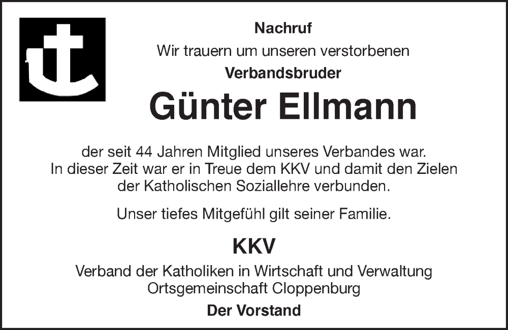  Traueranzeige für Günter Ellmann vom 08.12.2022 aus OM-Medien