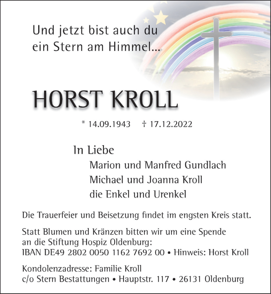  Traueranzeige für Horst Kroll vom 24.12.2022 aus OM-Medien