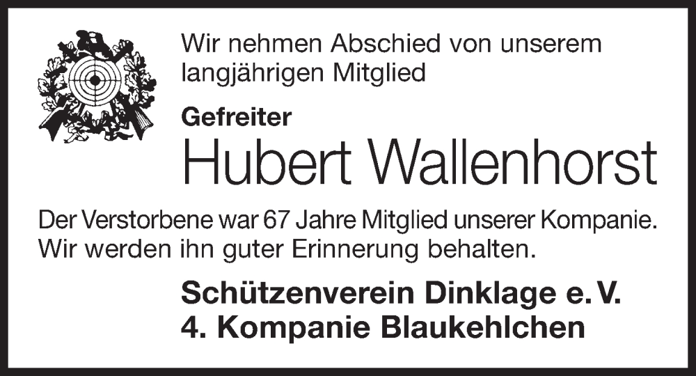  Traueranzeige für Hubert Wallenhorst vom 08.12.2022 aus OM-Medien