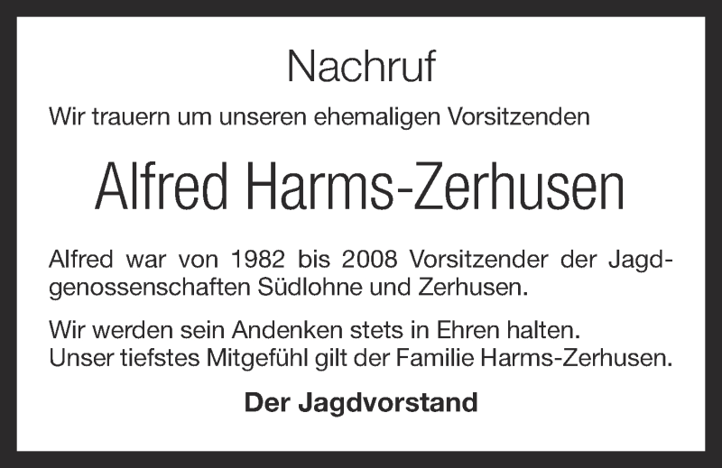  Traueranzeige für Alfred Harms-Zerhusen vom 12.04.2022 aus OM-Medien