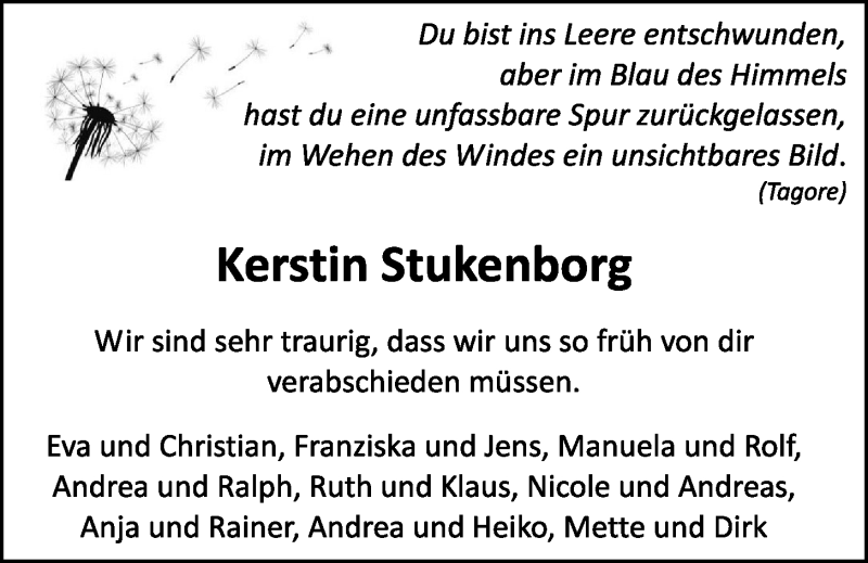  Traueranzeige für Kerstin Stukenborg vom 30.04.2022 aus OM-Medien