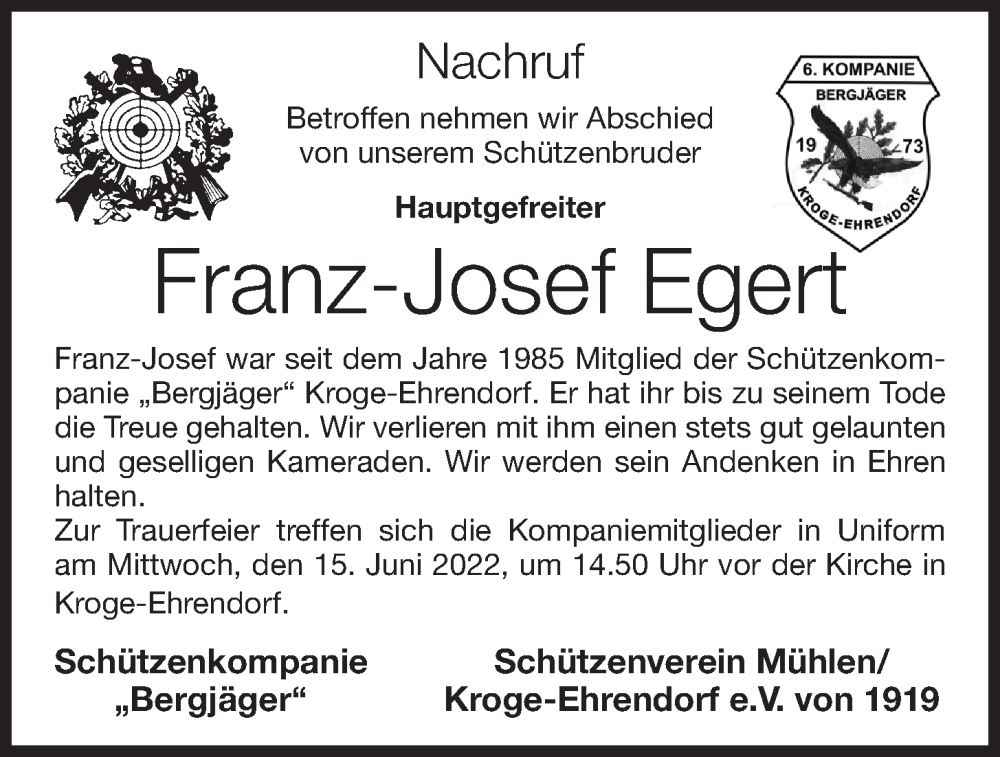  Traueranzeige für Franz-Josef Egert vom 15.06.2022 aus OM-Medien