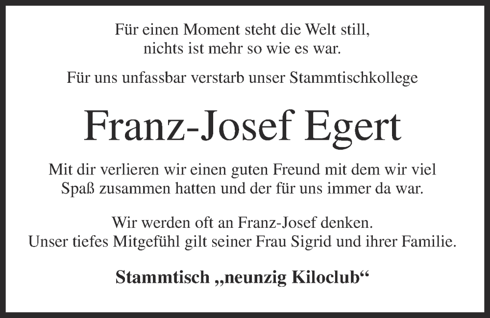  Traueranzeige für Franz-Josef Egert vom 13.06.2022 aus OM-Medien