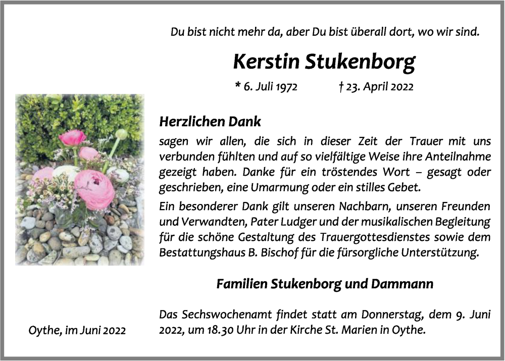  Traueranzeige für Kerstin Stukenborg vom 08.06.2022 aus OM-Medien