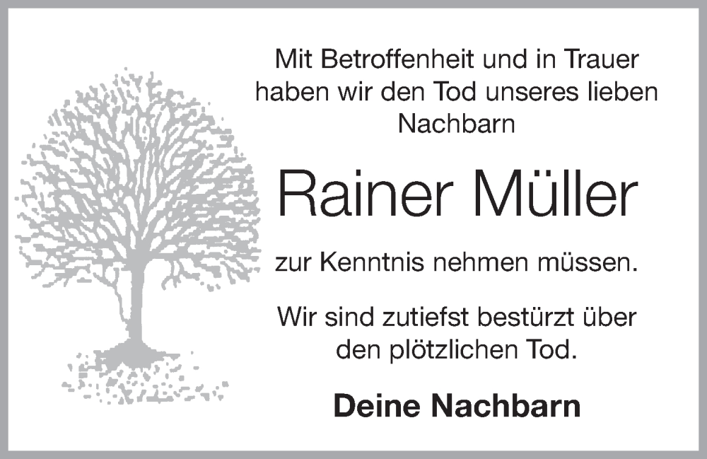  Traueranzeige für Rainer Müller vom 16.06.2022 aus OM-Medien