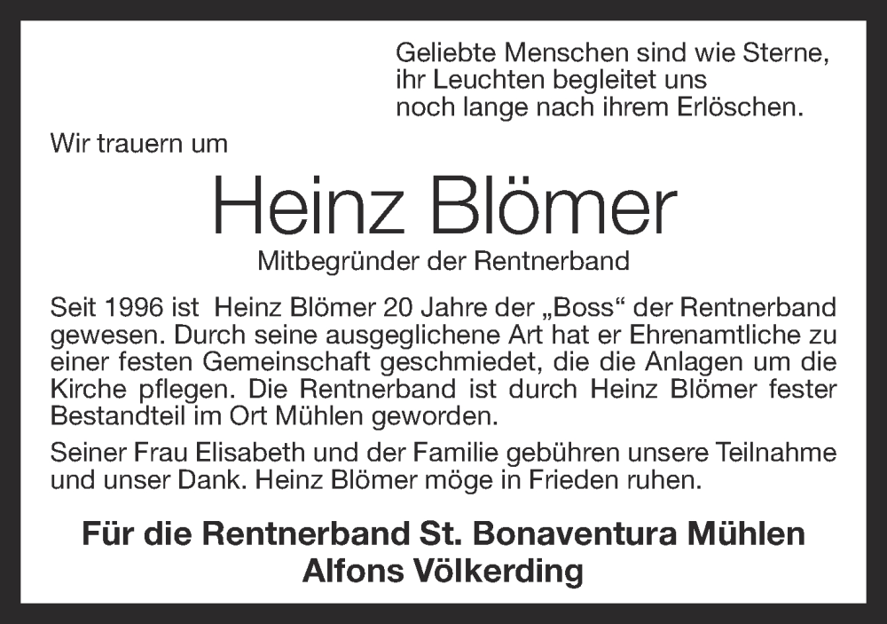  Traueranzeige für Heinz Blömer vom 05.07.2022 aus OM-Medien