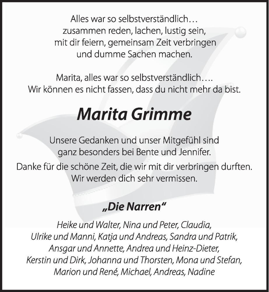  Traueranzeige für Marita Grimme vom 15.08.2022 aus OM-Medien